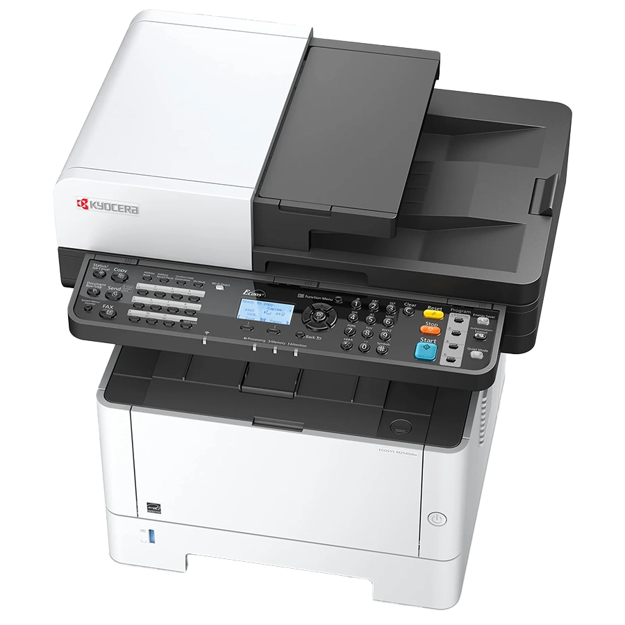 A sleek, white Kyocera ECOSYS PA4500X printer, showcasing its compact design. This best printer for home use is a quality printer that offers a simple, powerful solution for domestic printing needs.