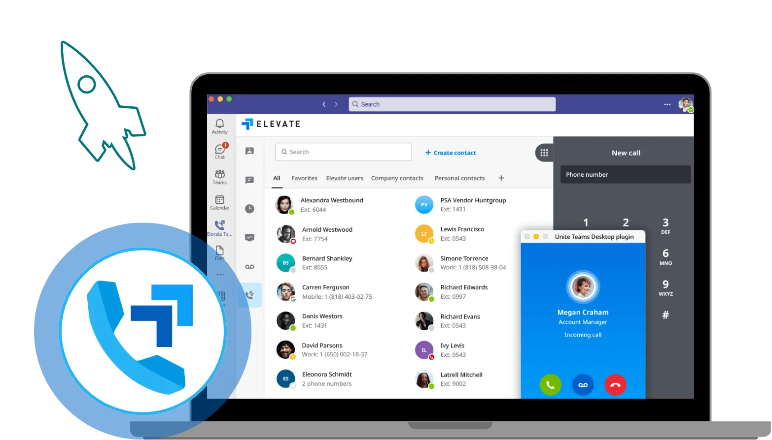 Elevate Technology graphic promoting advanced calling and SMS integration with Microsoft Teams. Highlights unified communications, business VoIP, and cloud phone system solutions for modern businesses in Houston, Texas.