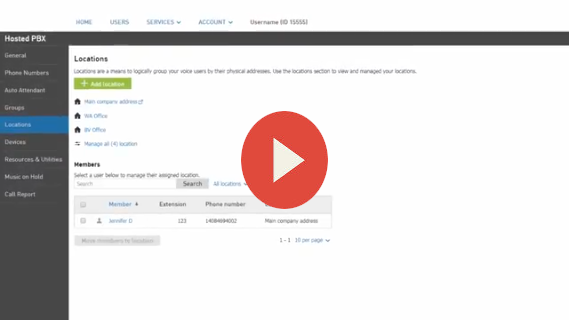 A video thumbnail showing the Elevate Technology UC administration portal for managing user locations.