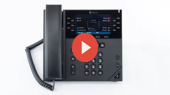 A video preview of a Polycom VVX 450 desk phone, representing compatible hardware for the Elevate Technology VoIP phone system.