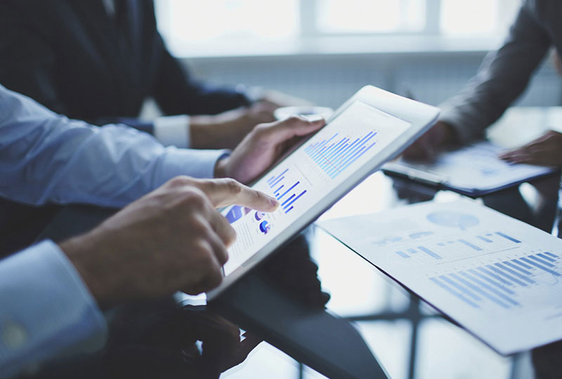 Modern data interface with growth charts, highlighting Elevate Technology and Elevation Technology for multiple Industries Served.
