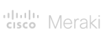 Elevate Technology Cisco Meraki logo with the 'Cisco' wordmark and its vertical-line symbol next to the word 'Meraki' in a light gray color.