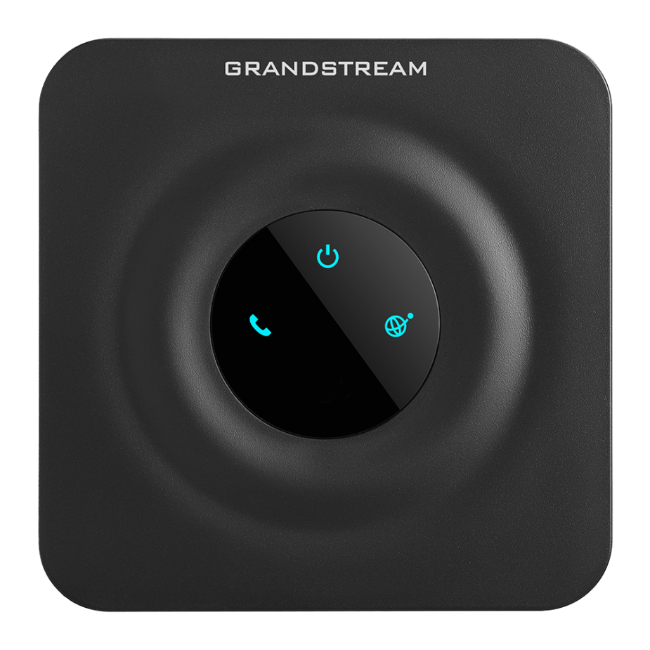Close-up of a Grandstream HT801 ATA device, a networking component used for integrating analog phones with Elevate Technology VoIP service.
