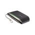 Elevate Technology side and top view of the black and gray Poly Sync 20 portable speakerphone with a wrist lanyard and green LED light bar.