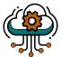 Cloud icon with gear and circuits representing Elevate Technology and Elevation Technology automation for cloud-based phone system, Cloud PBX Phone System, Voicemail-to-email, and Hosted PBX.