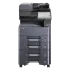 A professional product shot of the Kyocera ECOSYS M5526cdw. This all in one office printer and best printer for small business features a multi-function design and a color display panel.