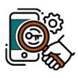 Hand inspecting a smartphone keyhole with a magnifying glass, highlighting Elevate Technology and Elevation Technology data privacy for cloud-based phone system, Cloud PBX Phone System, Voicemail-to-email, and Hosted PBX security.