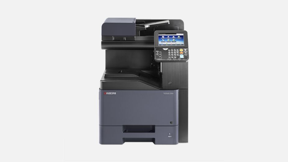 A front view of the Kyocera TASKalfa 308ci multi-function printer with a large control panel.