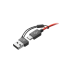 Elevate Technology close-up of a USB-A connector and a USB-C adapter on red and black cabling.