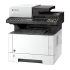 A full-height view of the Kyocera ECOSYS MA3500cifx. This professional all in one office printer is the best printer for small business, shown with multi-tiered paper trays for high-volume use.