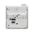 Polycom E100 VoIP desk phone back view featuring a 2.8-inch color IPS LCD, Dual GigE Ethernet ports with PoE, and integrated Microban® antimicrobial protection.