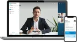 Laptop and smartphone displaying Elevate Technology online meetings and unified communications platform.