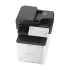 A large, white Kyocera ECOSYS printer with a black top and a white touchscreen display, shown at a three-quarter angle.
