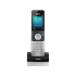 The Yealink WH66, a top rated over ear headphones system with a digital touchscreen base for managing calls and audio settings.